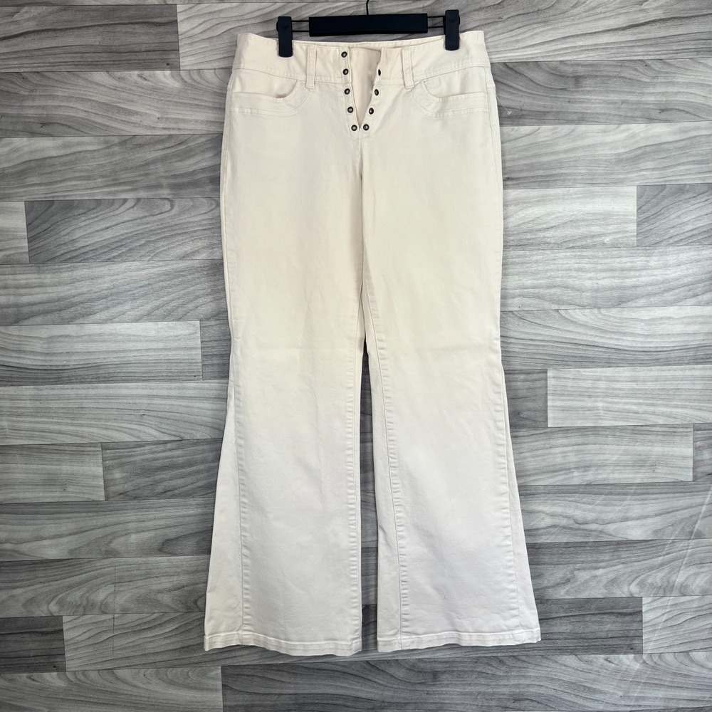 Express Pants‎ Womens Size 7/8 Cream High Rise Stretch Bootcut Lace Fly Flare
